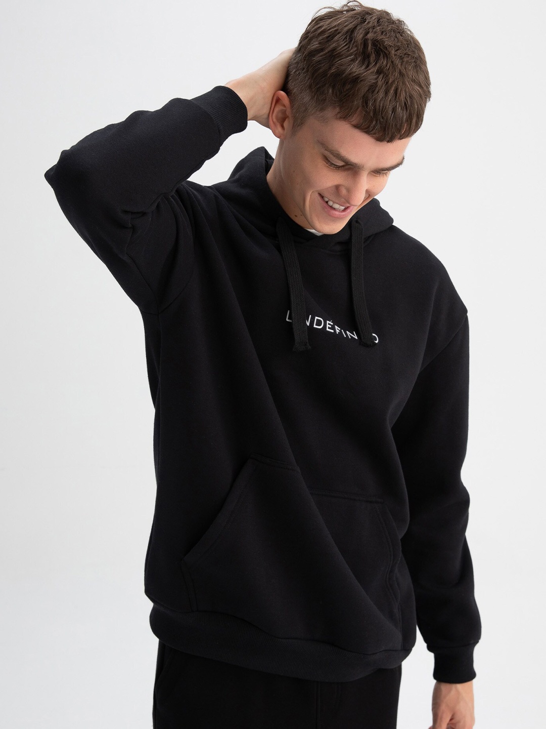 

DeFacto Typography Printed Hooded Pullover Sweatshirt, Black