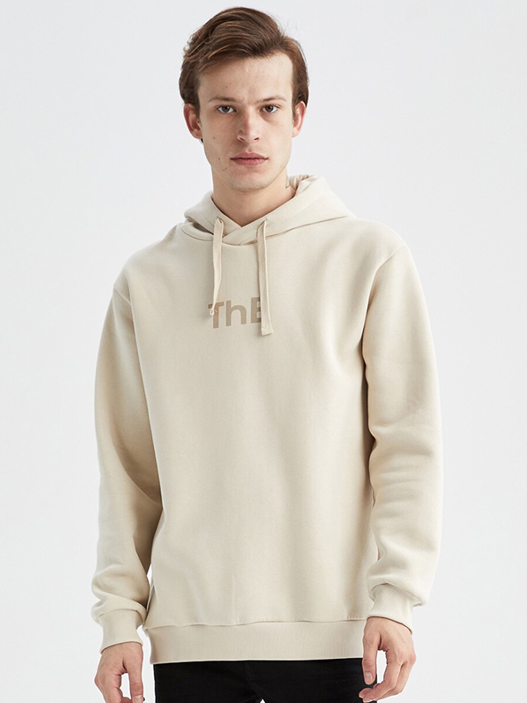 

DeFacto Hooded Ribbed Sweatshirt, Beige