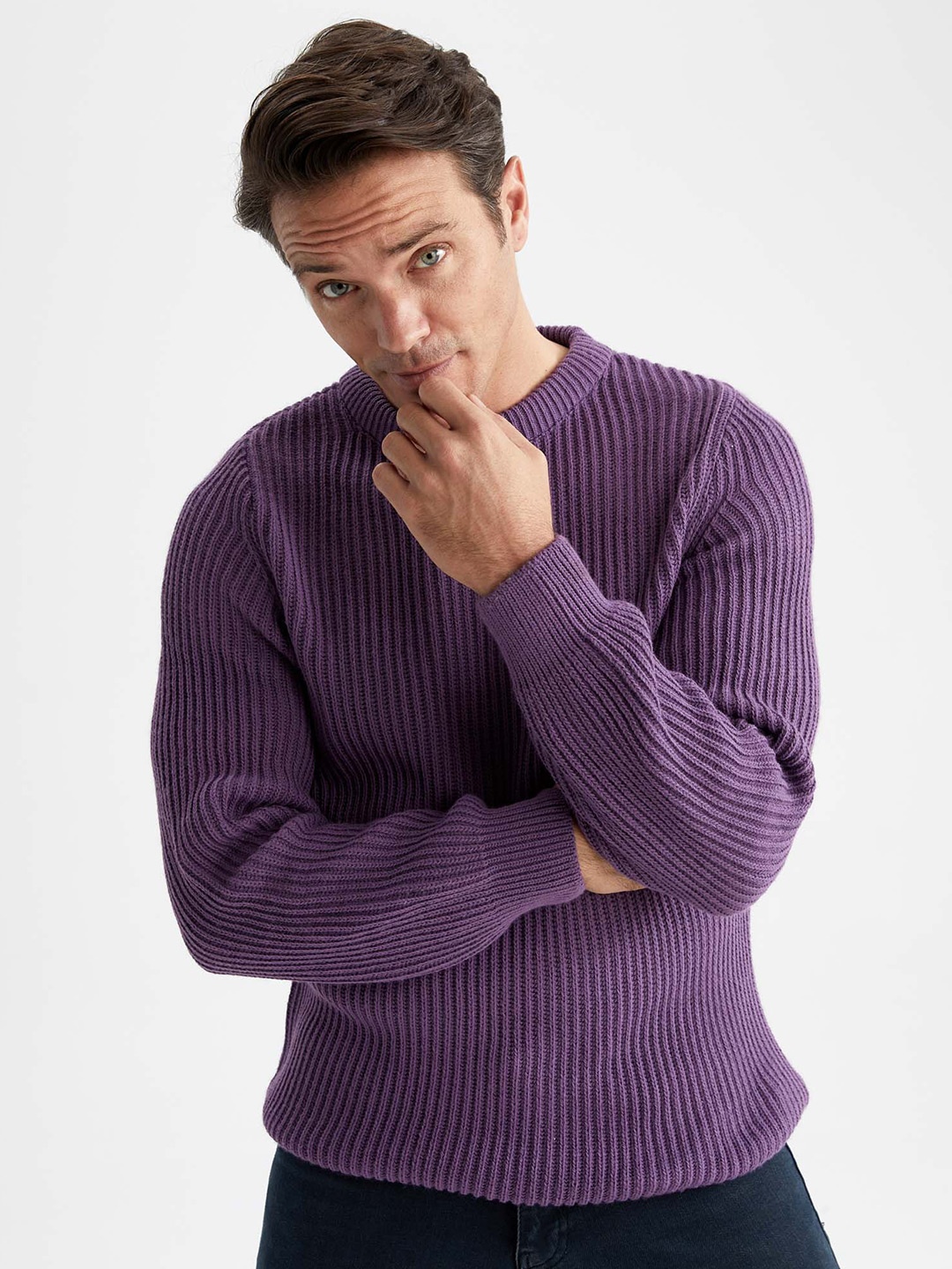 

DeFacto Ribbed Pullover Sweater, Purple