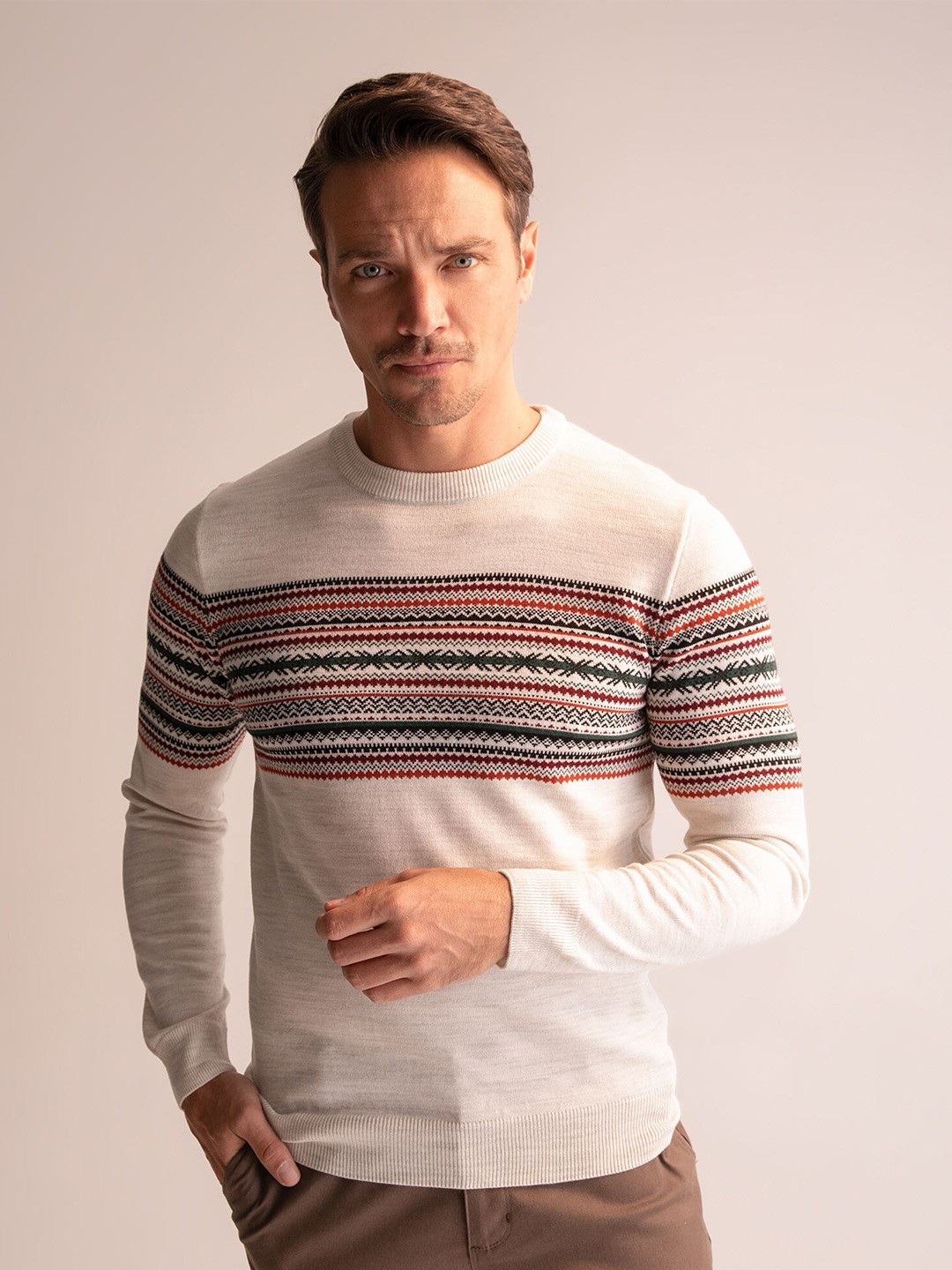 

DeFacto Striped Pullover Sweater, Cream