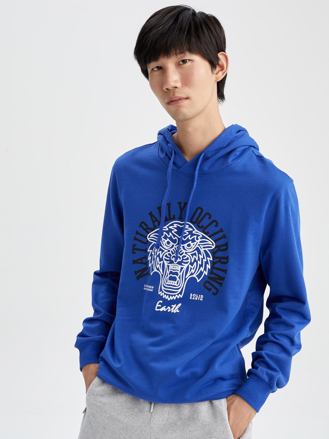 

DeFacto Typography Printed Hooded Pullover, Blue