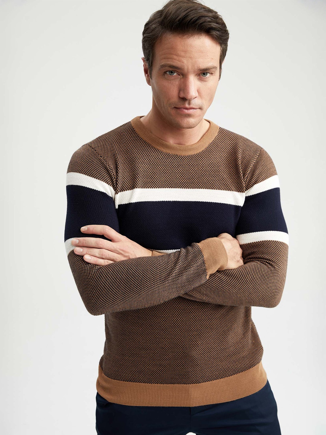 

DeFacto Colourblocked Acrylic Pullover, Brown