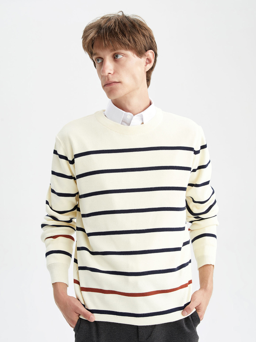 

DeFacto Striped Acrylic Pullover, Cream