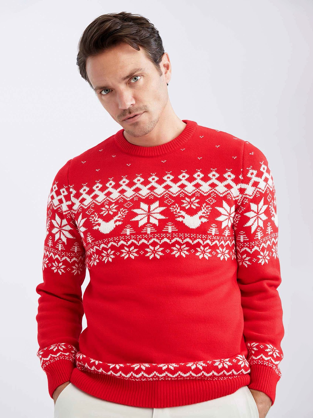 

DeFacto Ribbed Long Sleeves Pullover Sweaters, Red