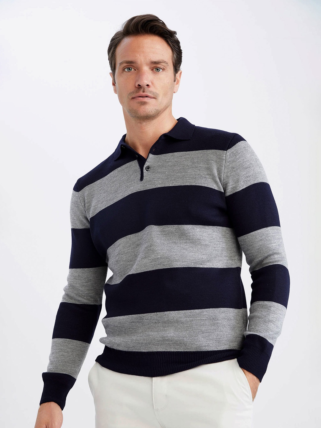 

DeFacto Striped Acrylic Pullover, Grey