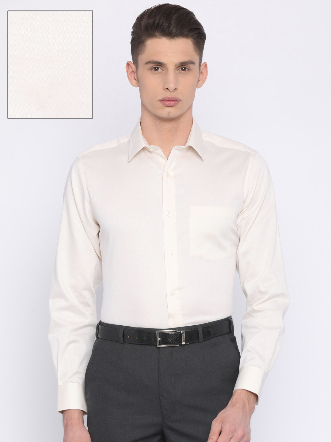 

Park Avenue Men Cream-Coloured Regular Fit Self Design Formal Shirt