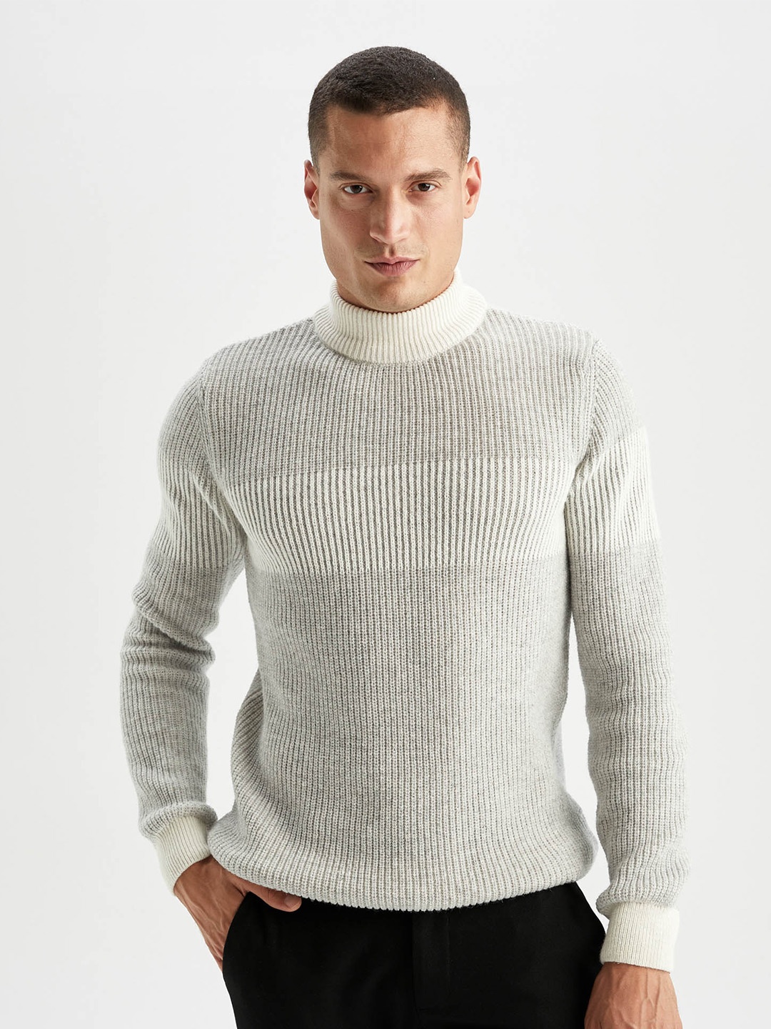 

DeFacto Turtle Neck Ribbed Pullover, Grey