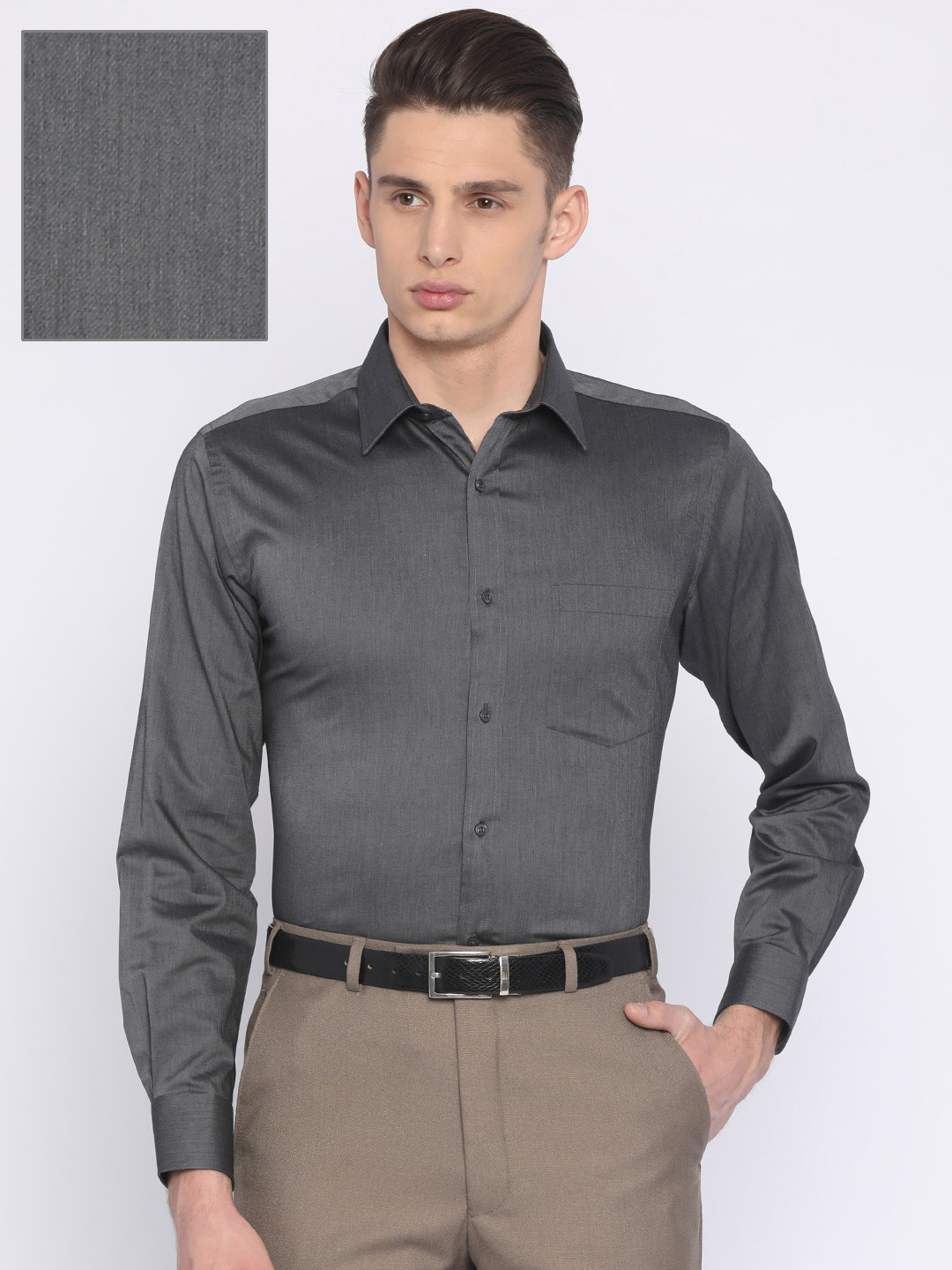 

Park Avenue Men Grey Solid Formal Shirt