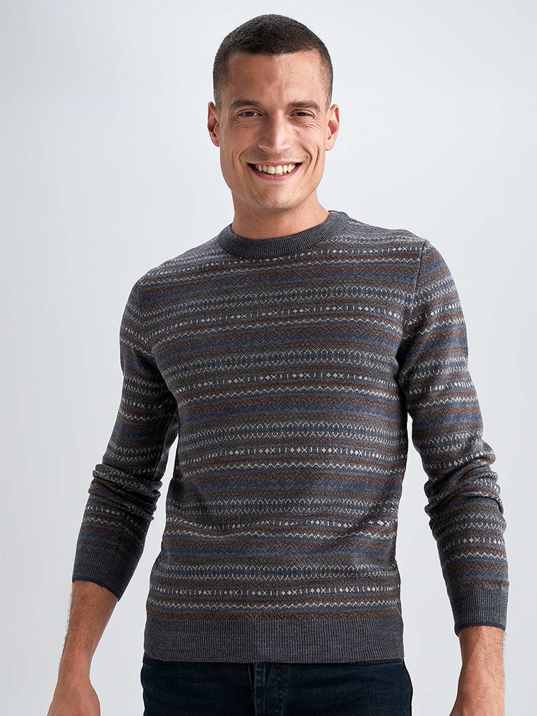 

DeFacto Striped Acrylic Pullover, Grey
