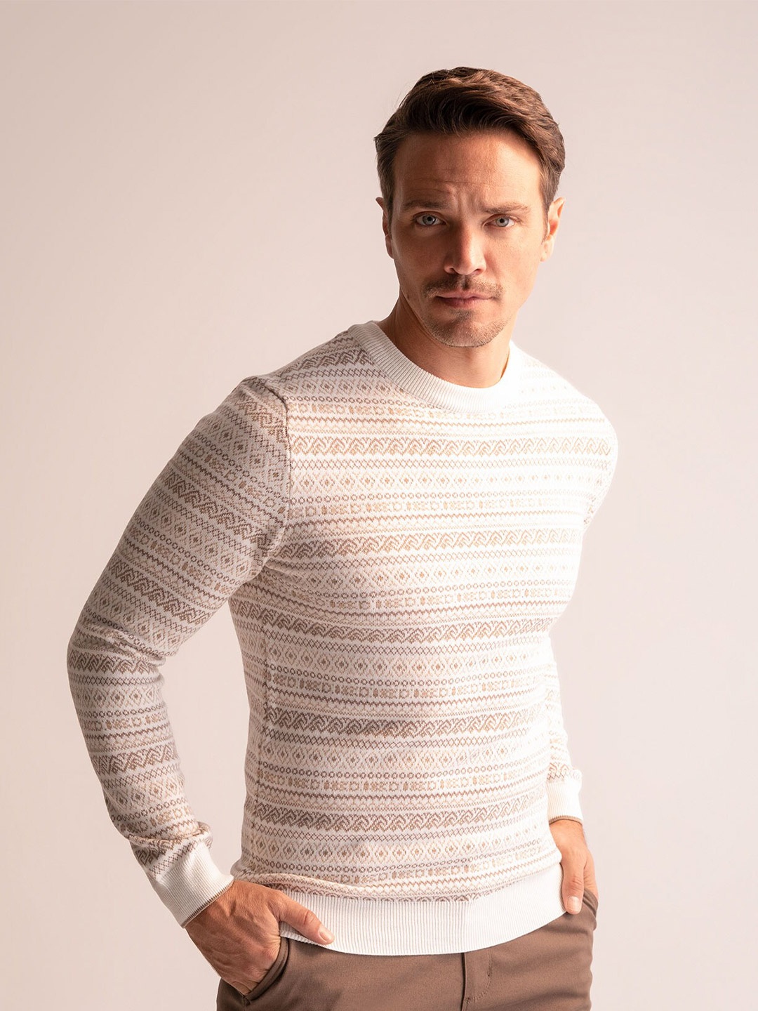 

DeFacto Ethnic Motifs Self Designed Pure Acrylic Pullover, White