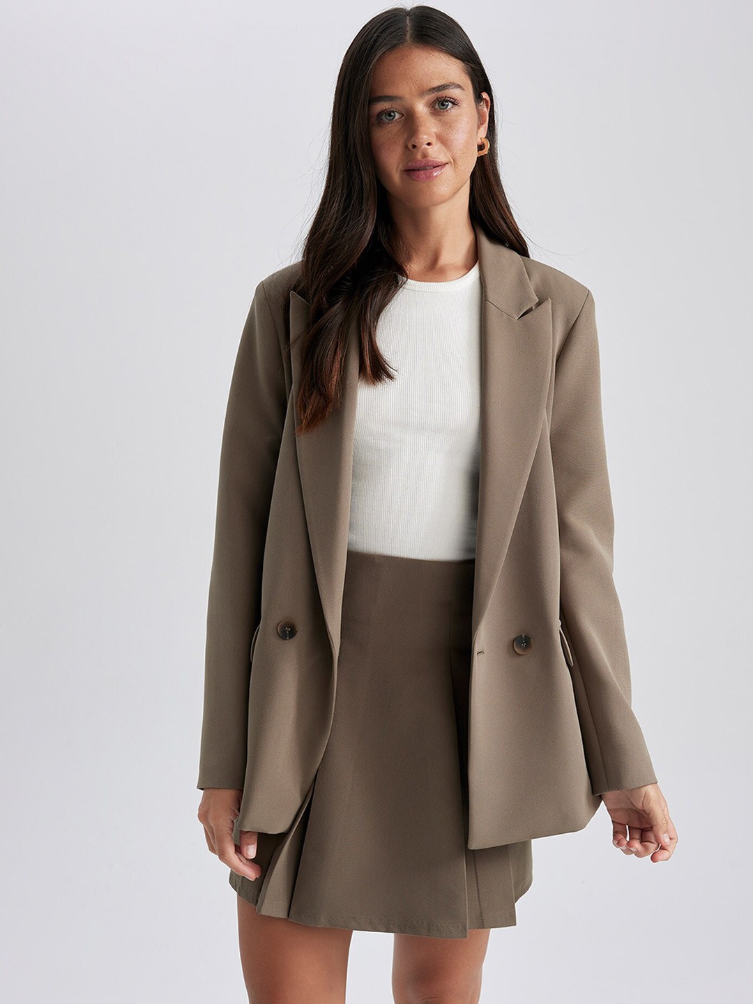 

DeFacto Double-Breasted Blazer, Brown