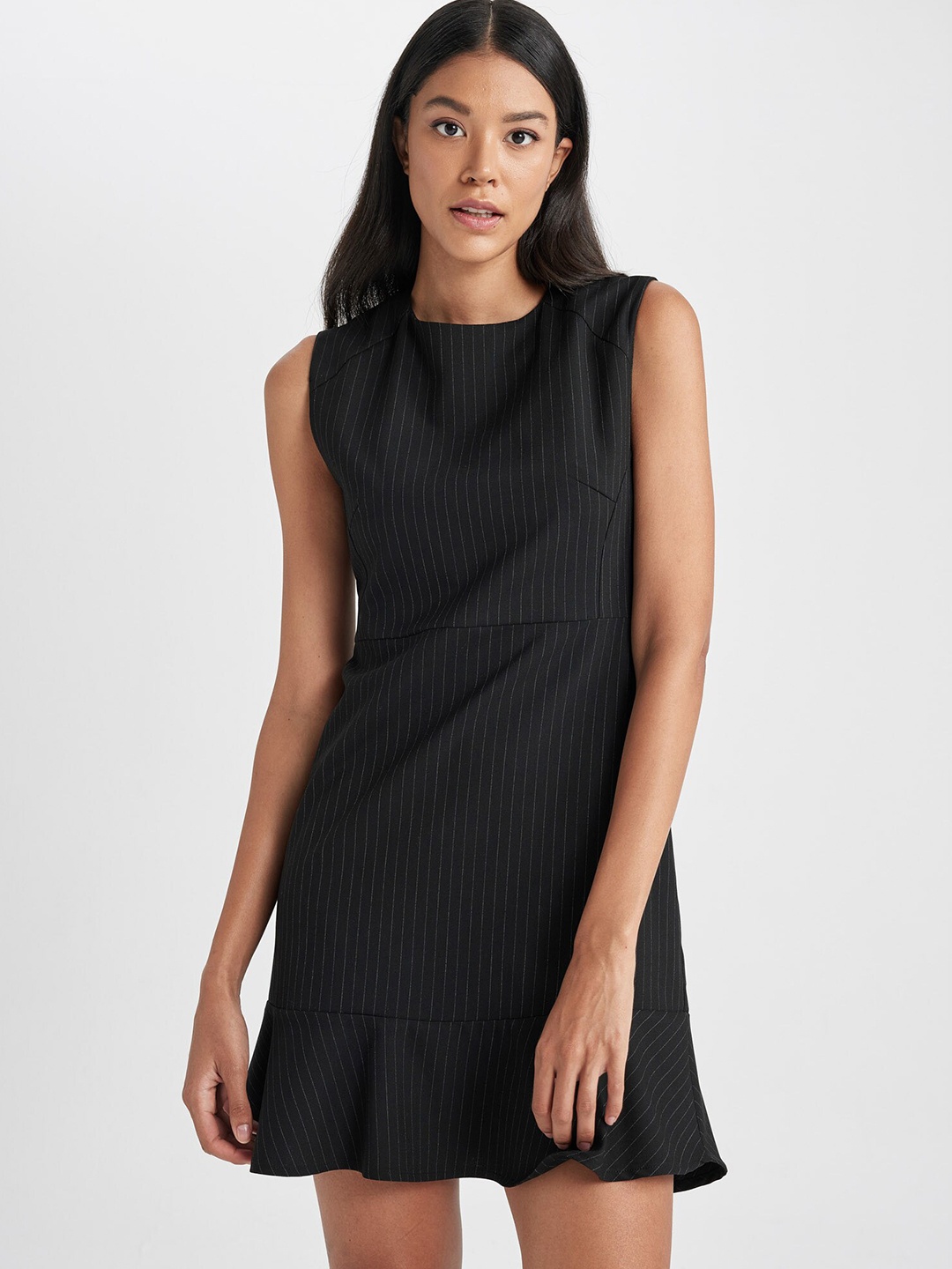 

DeFacto Striped A-Line Dress, Black
