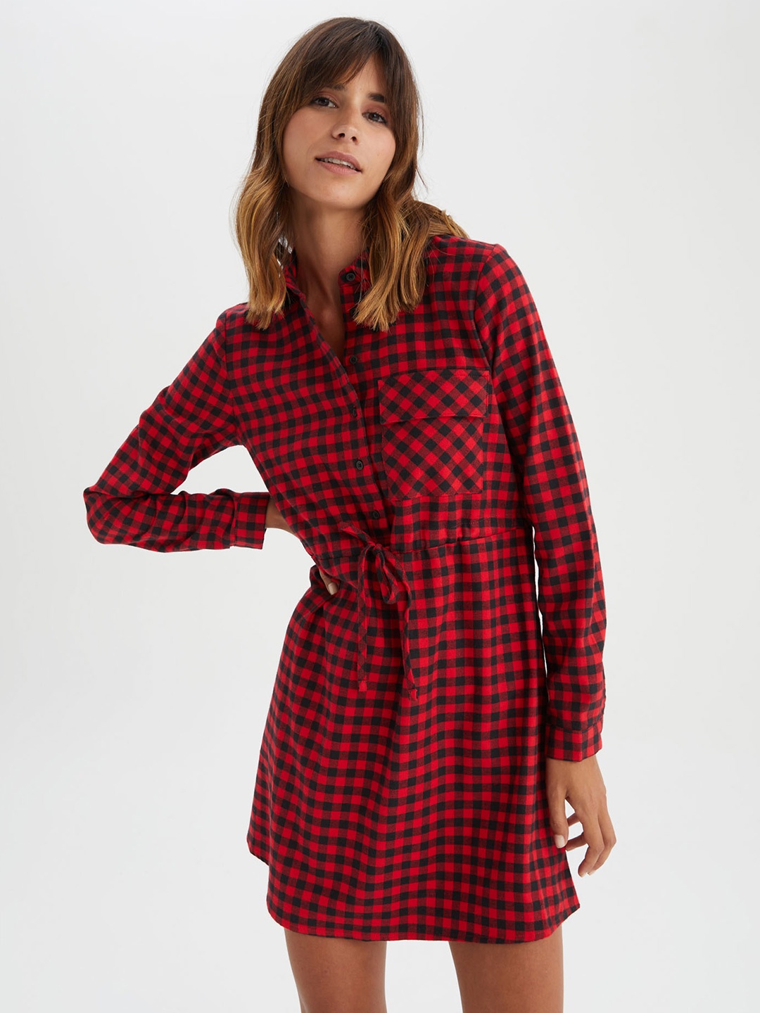 

DeFacto Checked Shirt Dress, Red