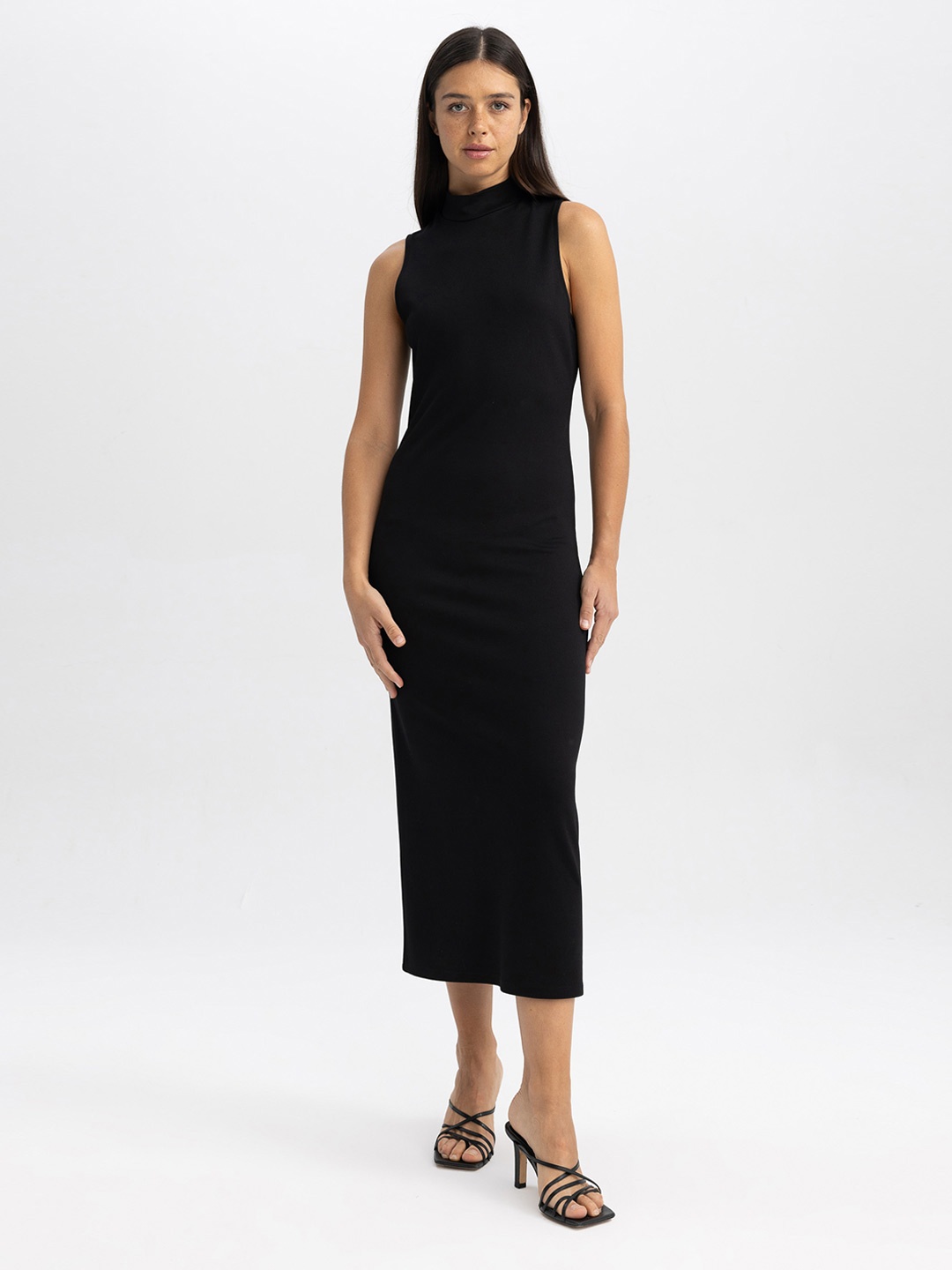 

DeFacto High Neck Sleeveless Bodycon Midi Dress, Black