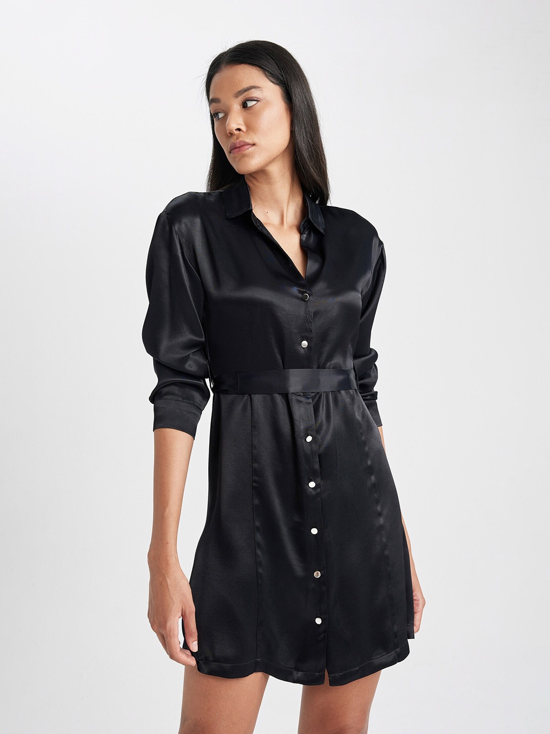 

DeFacto Tie-Ups Shirt Dress, Black