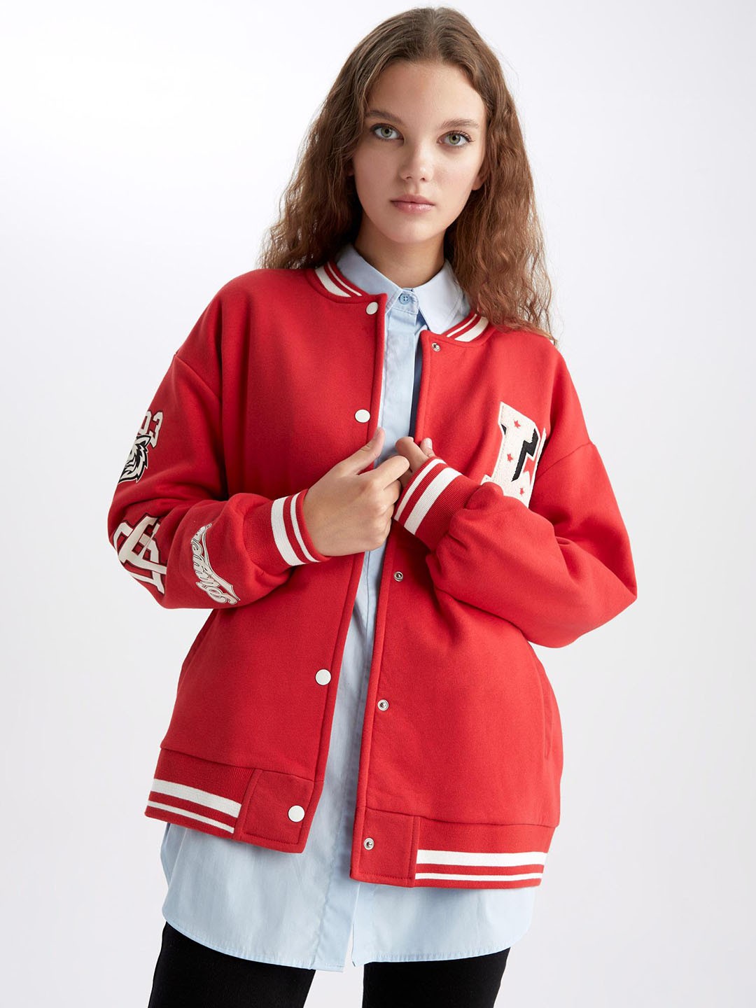 

DeFacto Typography Printed Bomber Jacket, Red