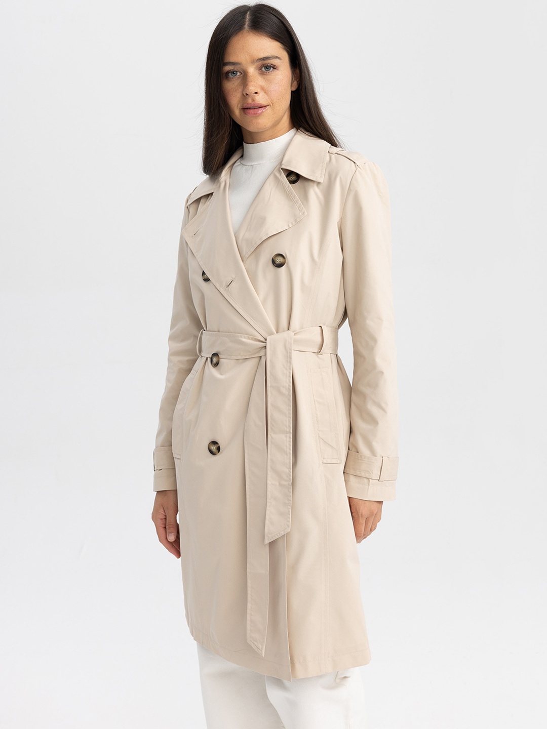 

DeFacto Lapel Collar Longline Tailored Jacket, Cream
