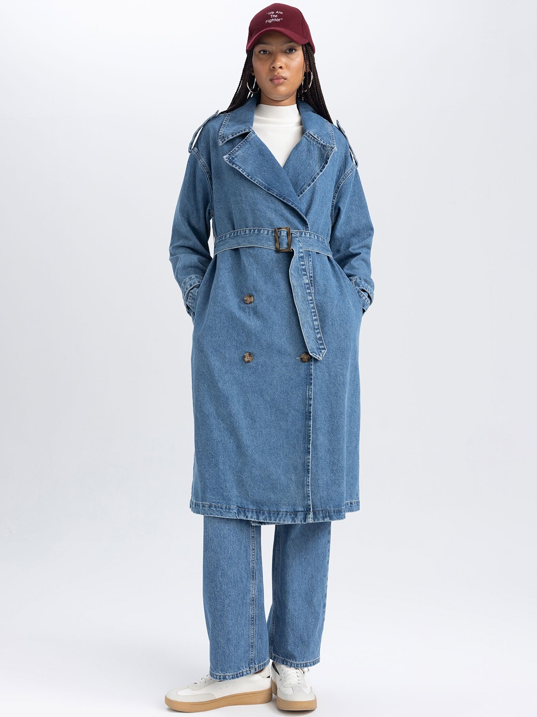 

DeFacto Washed Longline Cotton Denim Jacket, Blue