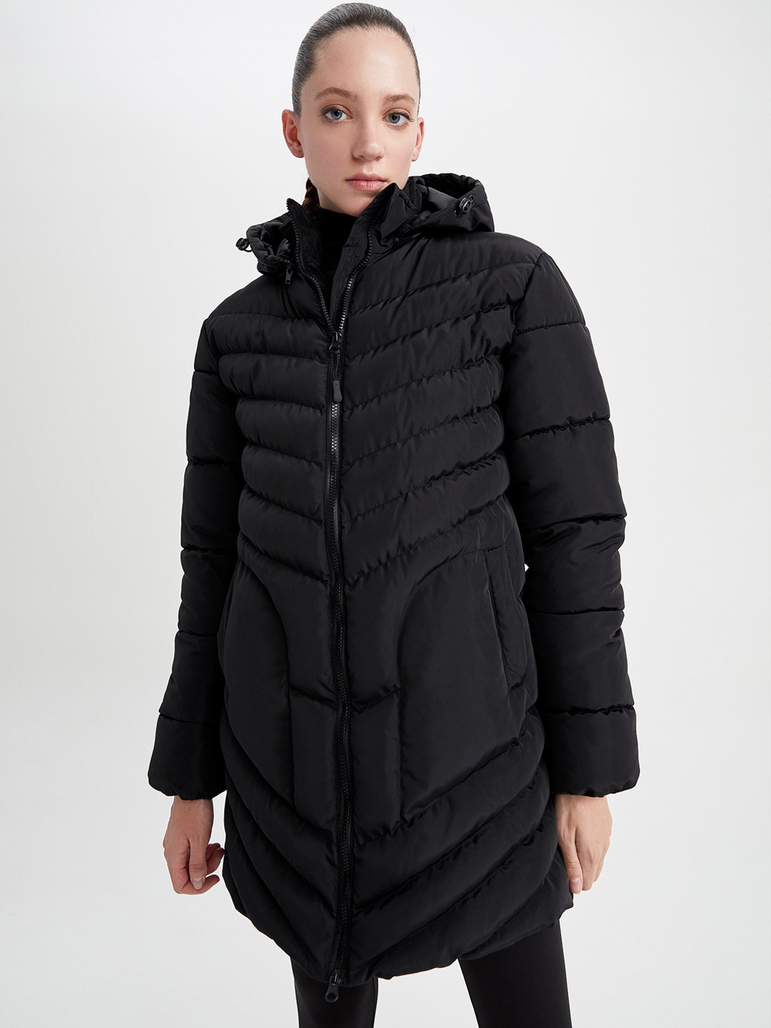 

DeFacto Hooded Longline Padded Jacket, Black