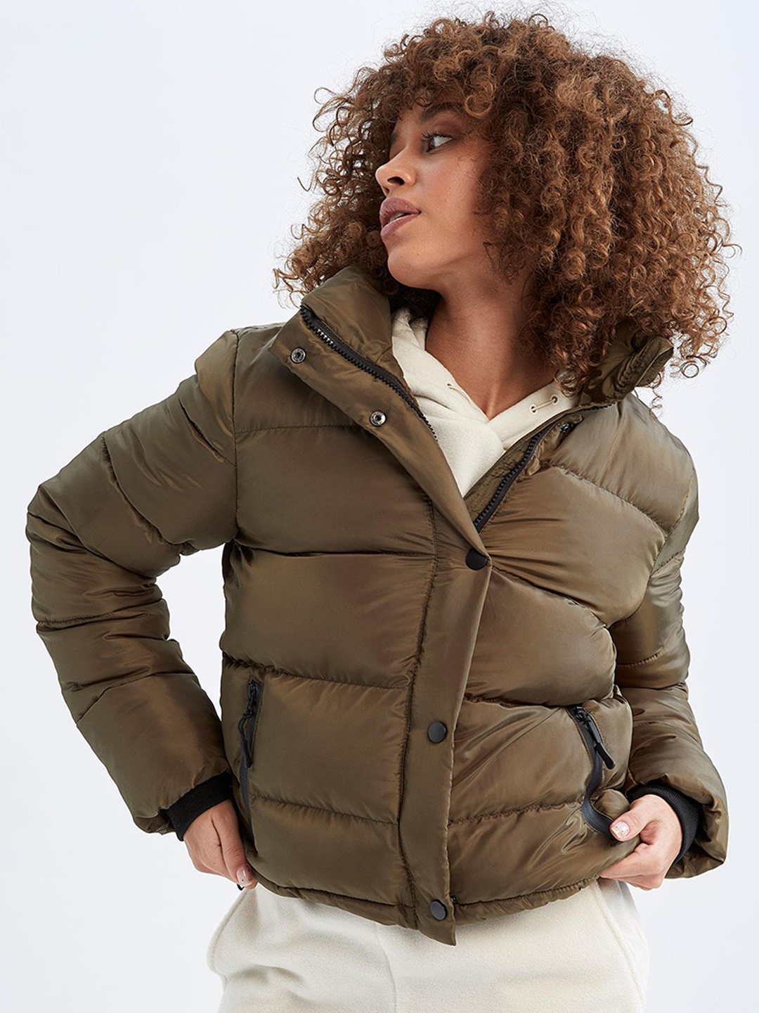 

DeFacto Stand Collar Puffer Jacket, Brown