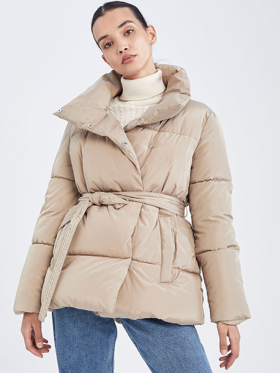 

DeFacto Longline Puffer Jacket, Beige