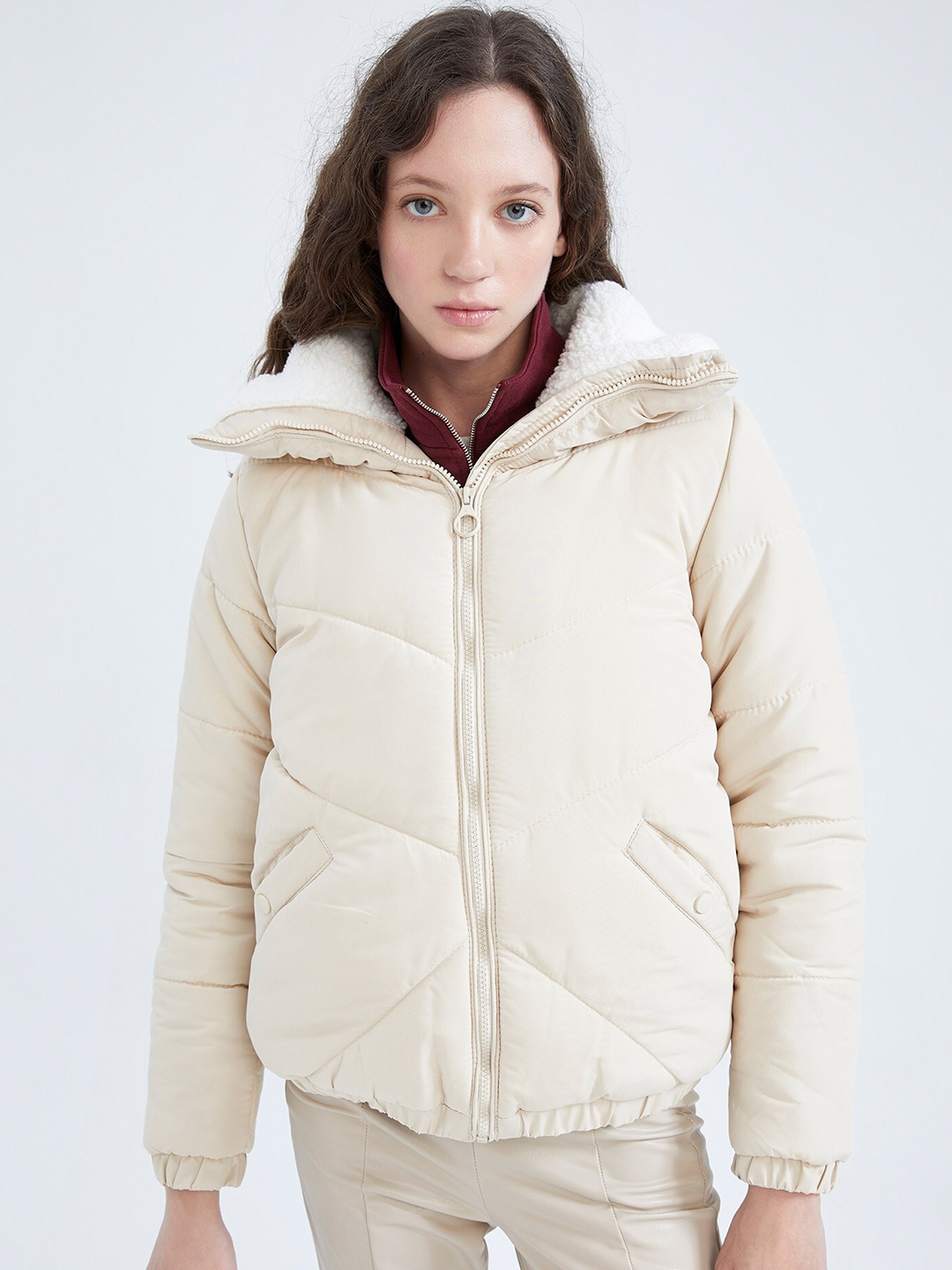 

DeFacto Spread Collar Padded Jacket, Cream