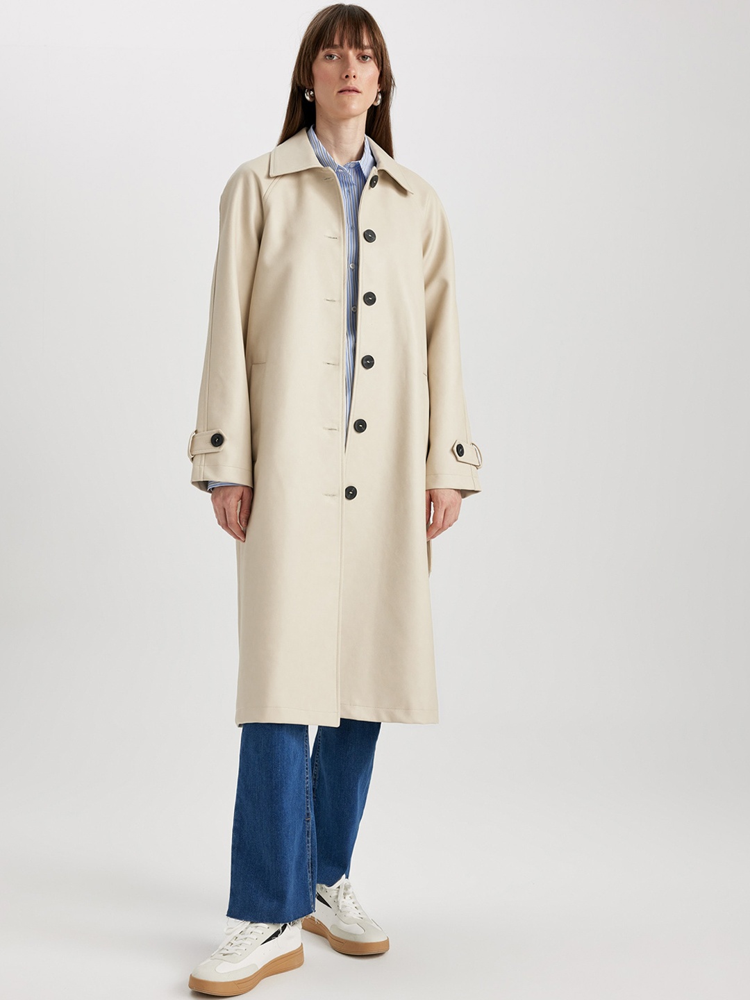 

DeFacto Spread Collar Longline Tailored Jacket, Cream