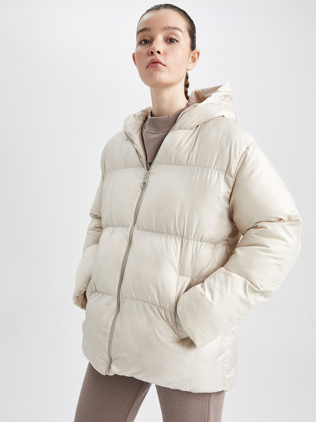 

DeFacto Hooded Regular Puffer Jacket, Cream
