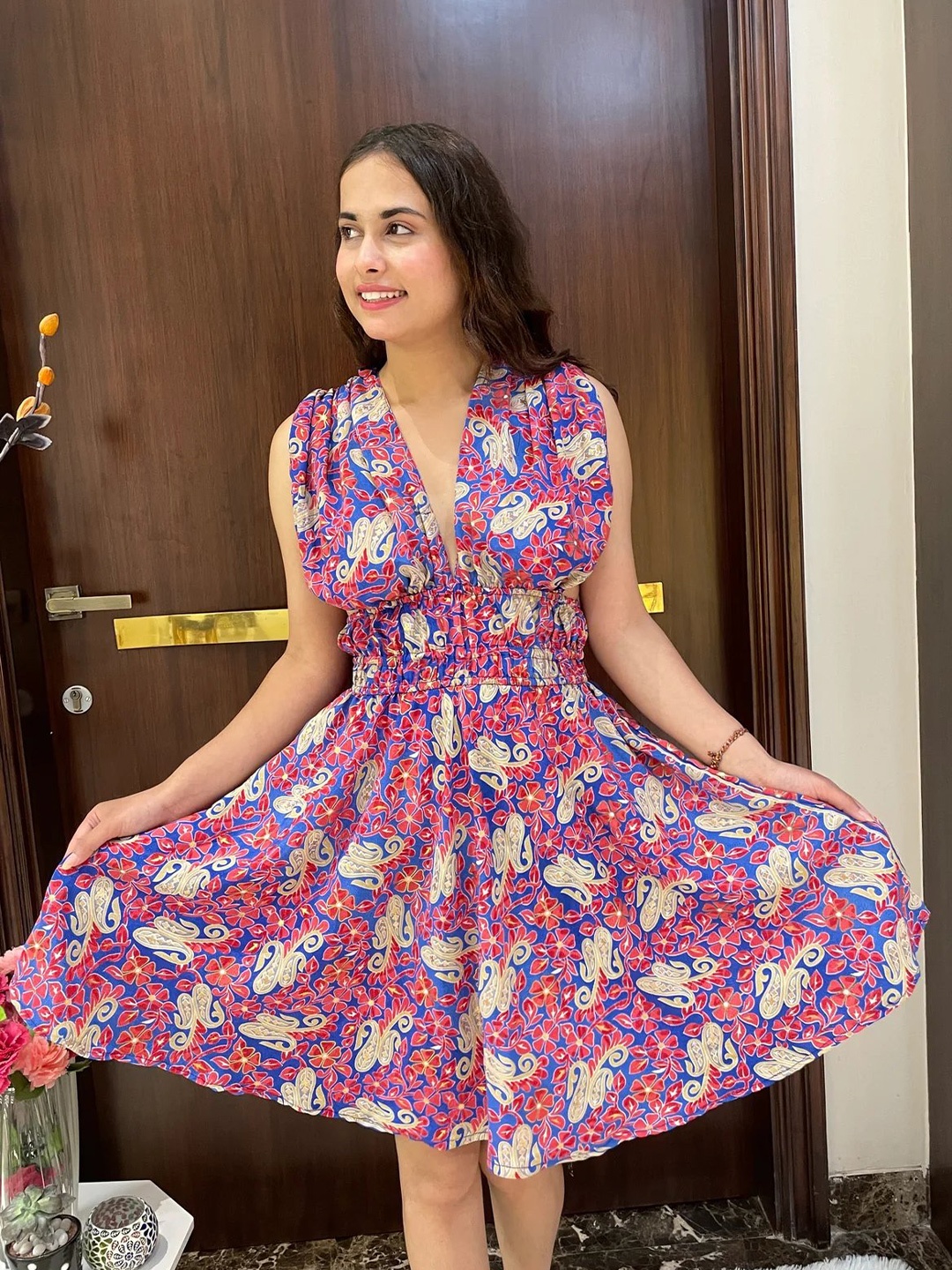 

smisingbee Floral Print Fit & Flare Dress, Red
