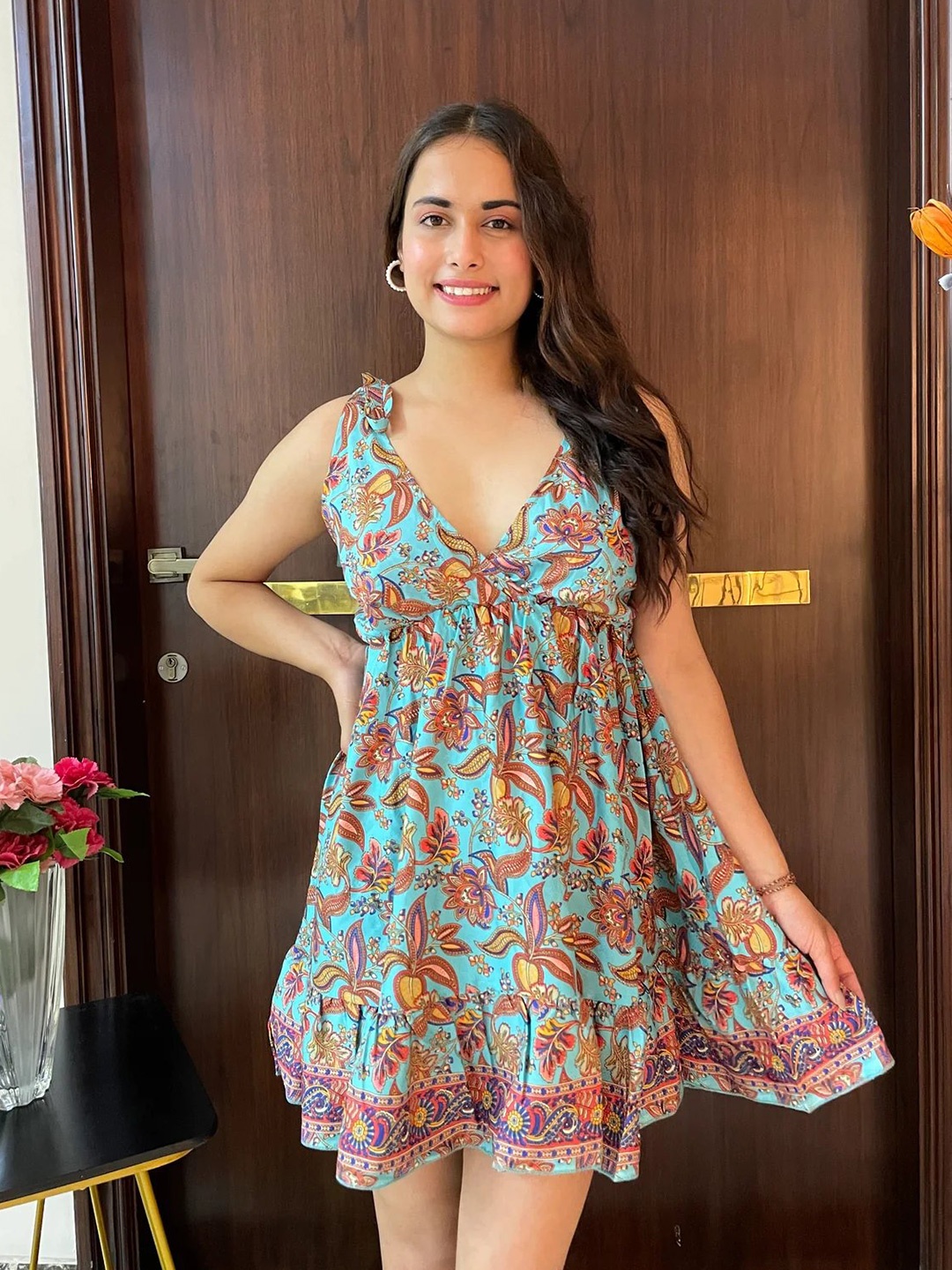 

smisingbee Floral Printed Fit & Flare Dress, Sea green