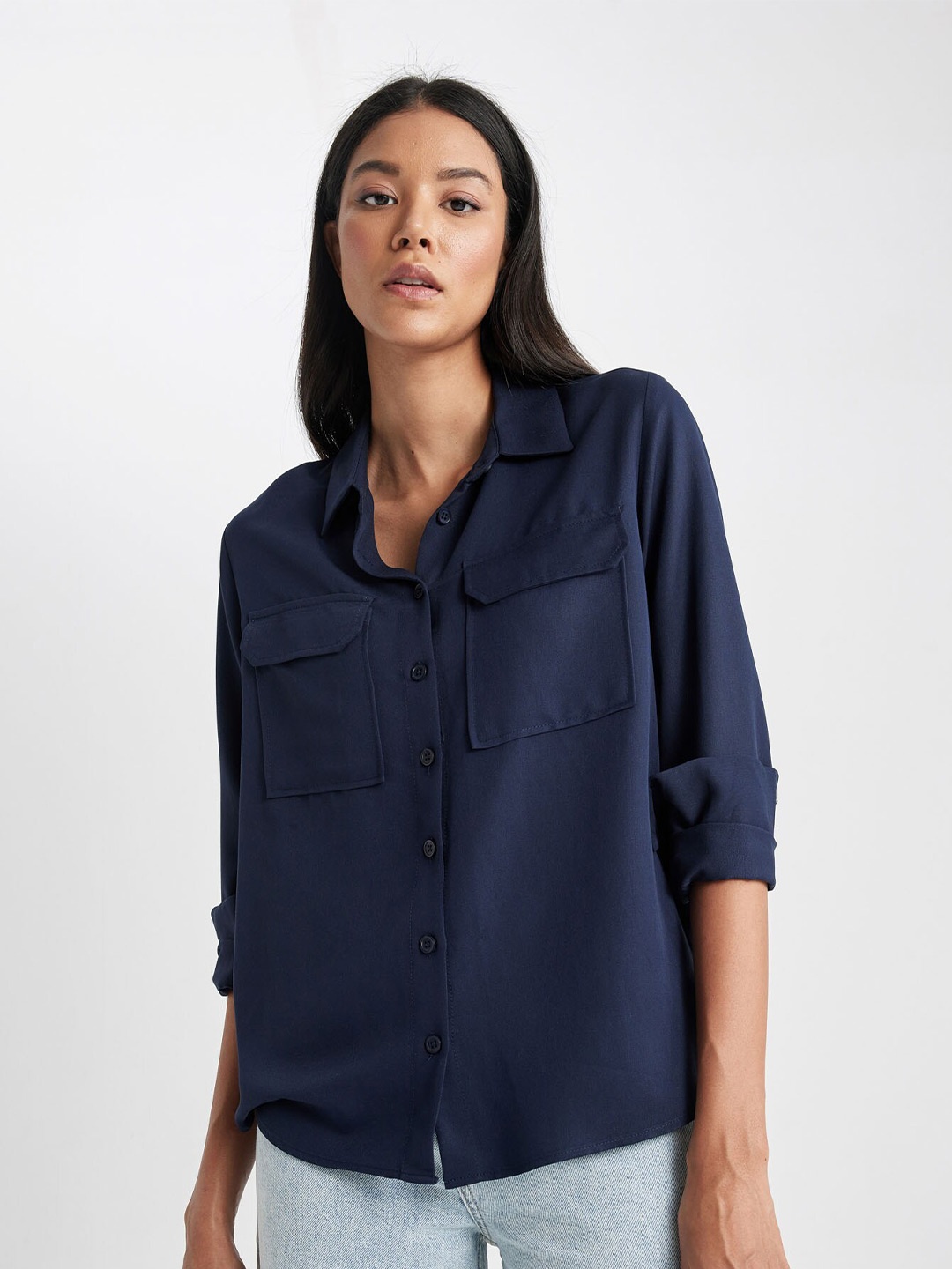 

DeFacto Spread Collar Casual Shirt, Navy blue