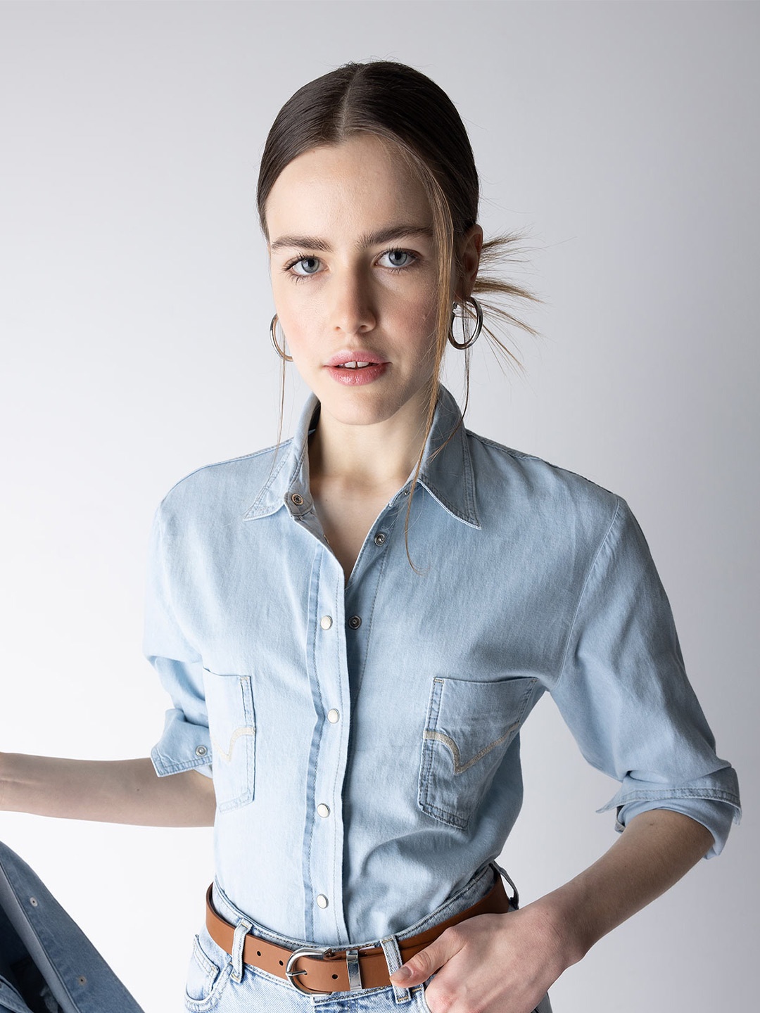 

DeFacto Spread Collar Opaque Pure Cotton Casual Shirt, Blue