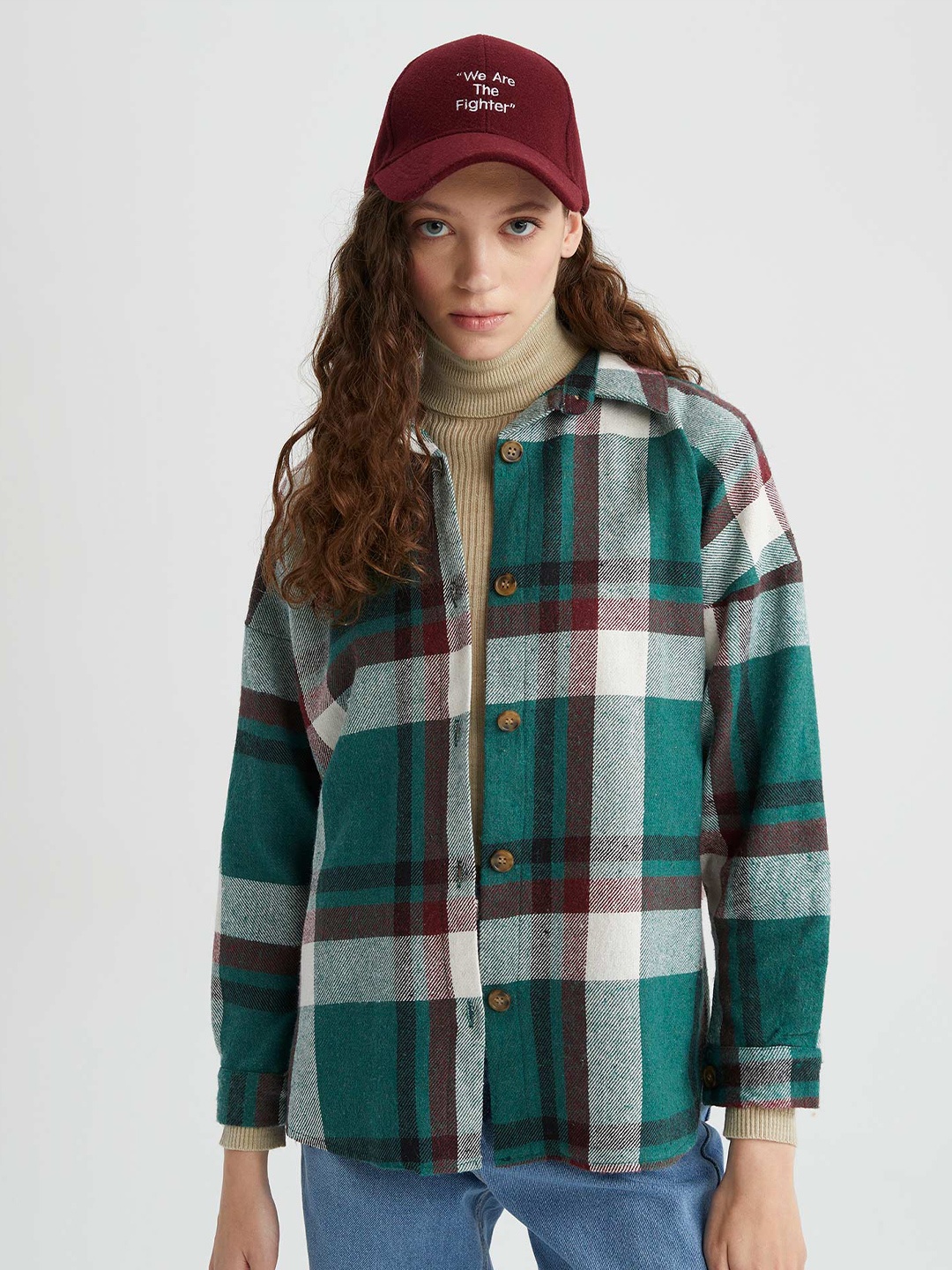 

DeFacto Women Tartan Checks Opaque Checked Casual Shirt, Green