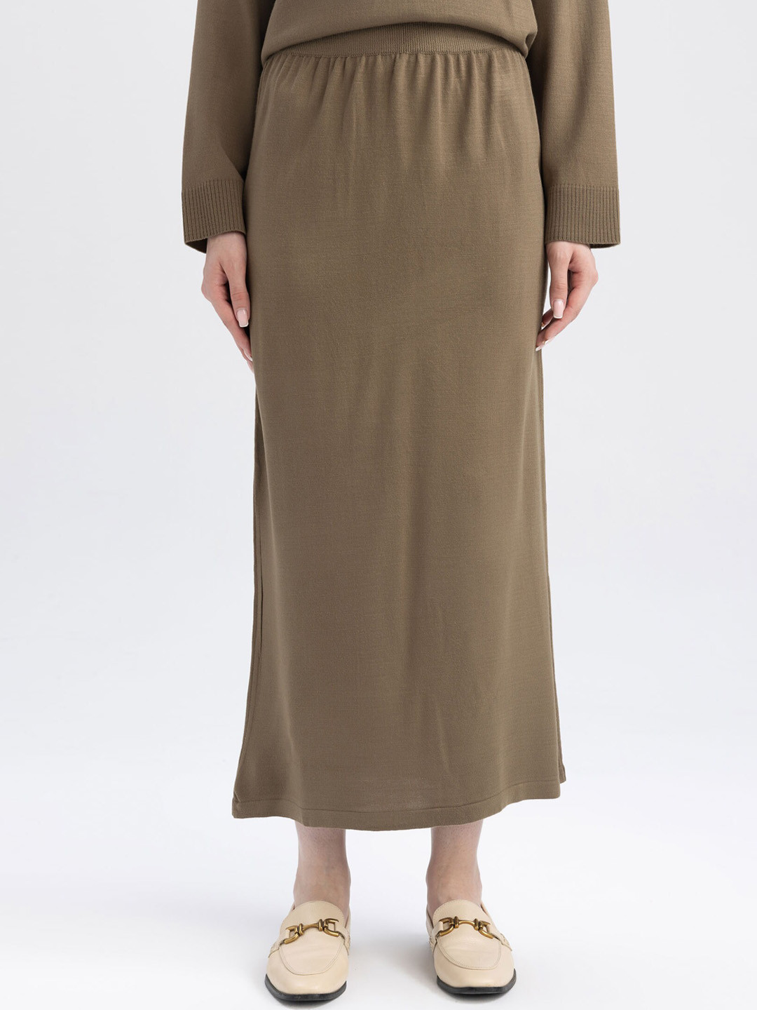 

DeFacto A-Line Acrylic Midi Skirt, Khaki