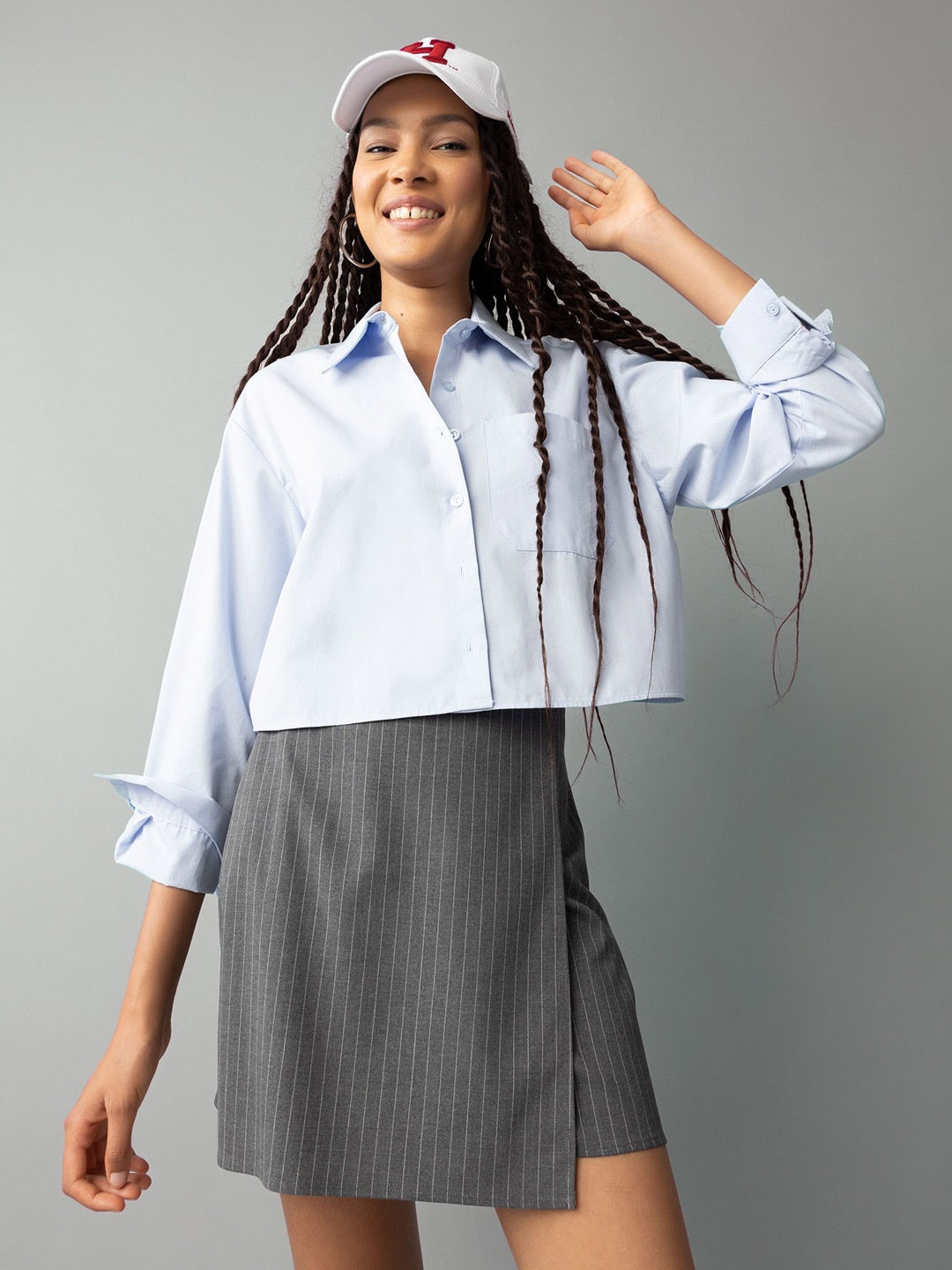 

DeFacto Striped Flared Mini Skorts Skirt, Grey