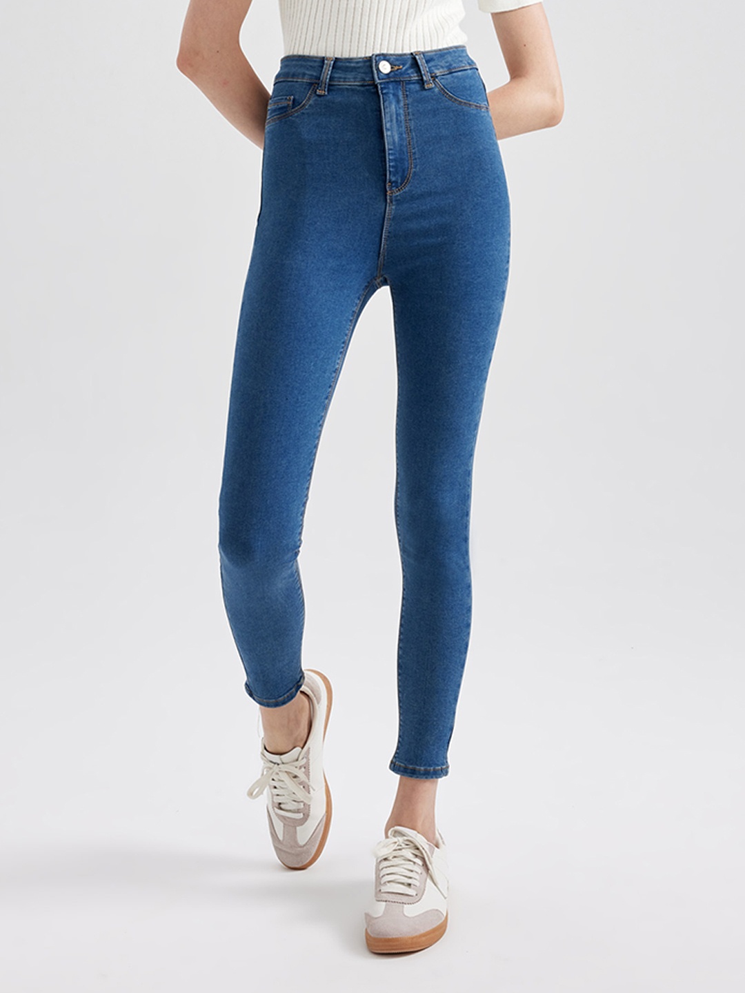 

DeFacto Women Cotton Mid-Rise Regular Trousers, Blue
