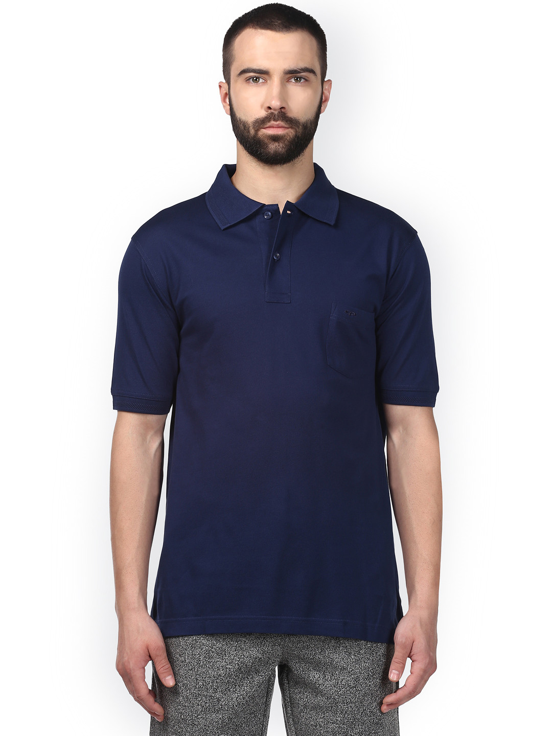 

ColorPlus Men Navy Blue Solid Polo Collar T-shirt