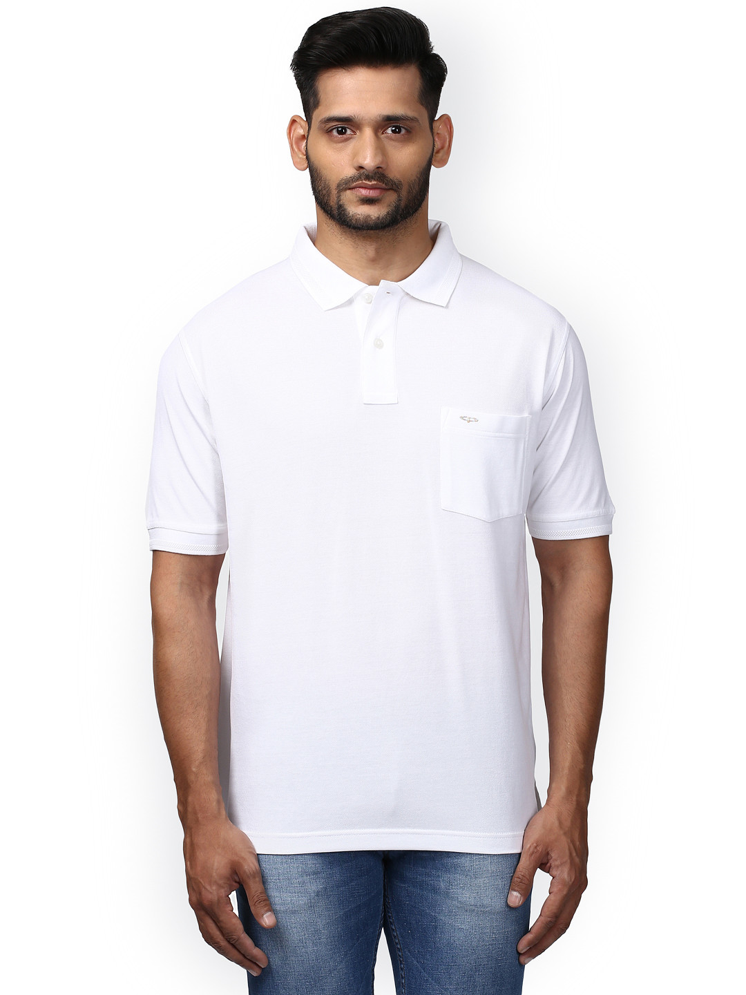 

ColorPlus Men White Solid Polo Collar T-shirt