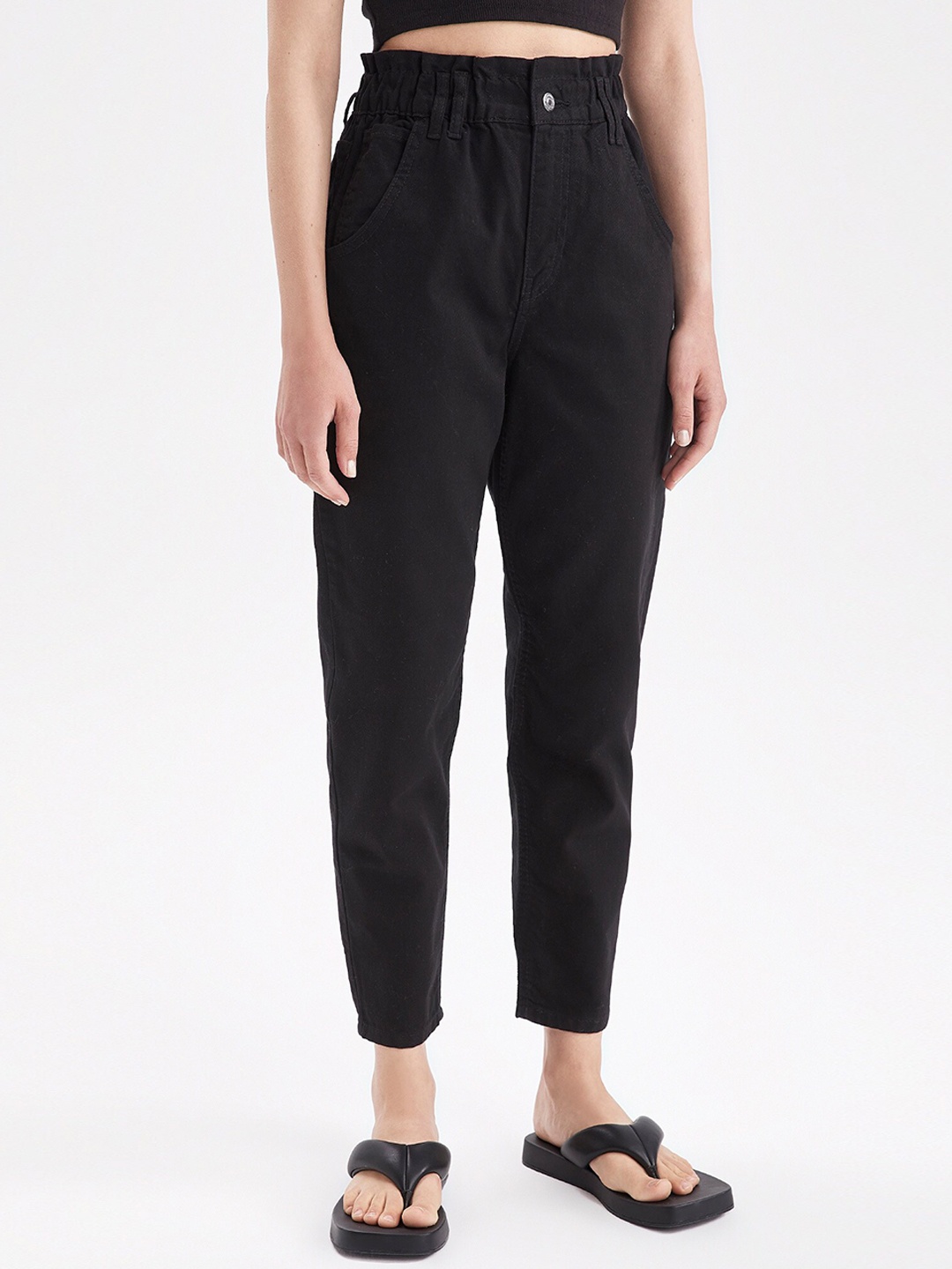 

DeFacto Women Mid-Rise Joggers Cotton Trousers, Black