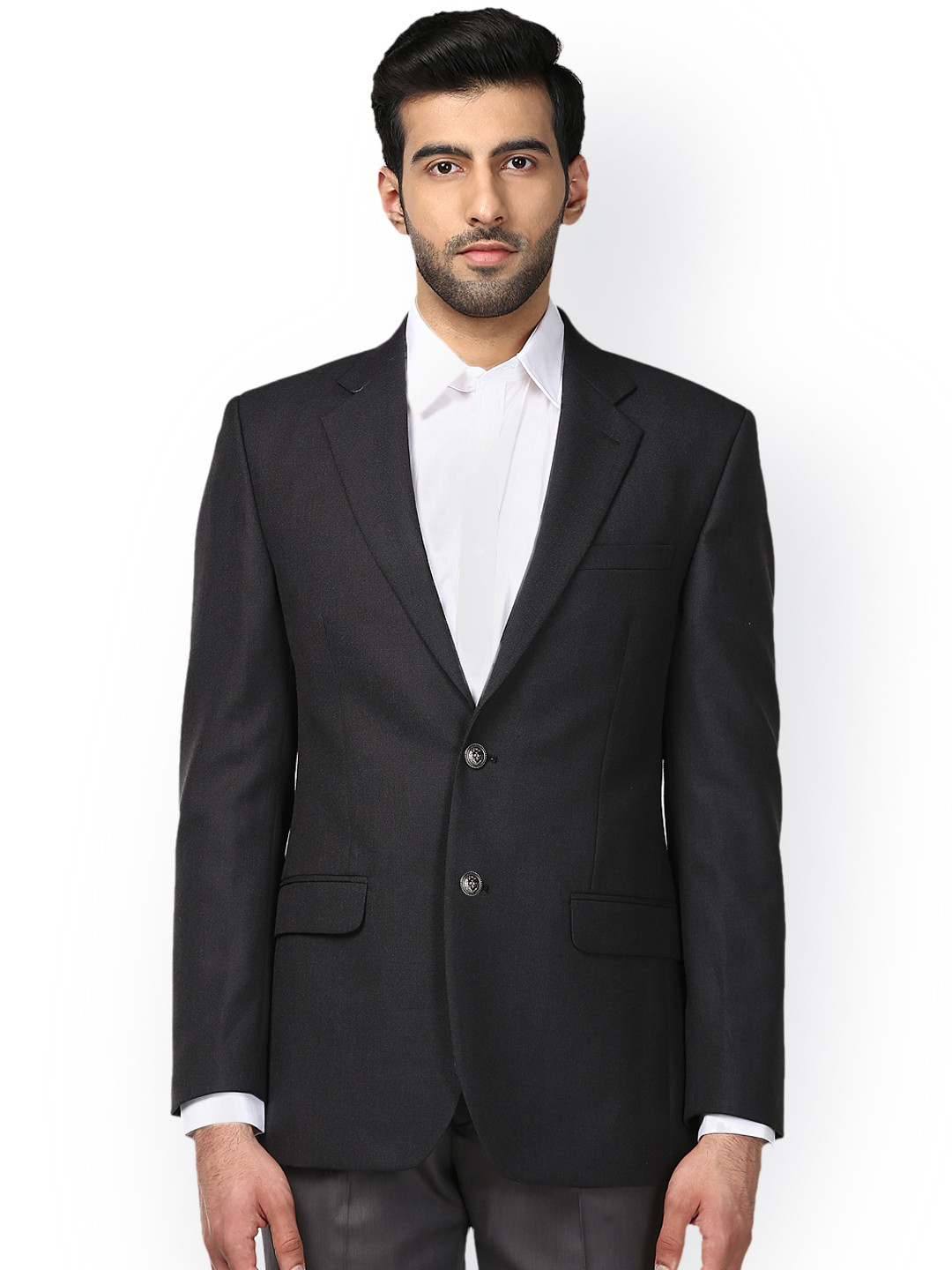 

Park Avenue Men Grey Slim-Fit Single-Breasted Blazer