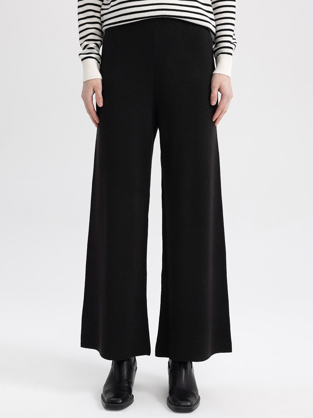 

DeFacto Women Mid Rise Plain Acrylic Parallel Trousers, Black