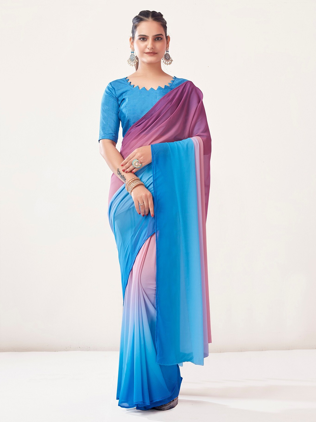 

Mitera Ready to Wear Celebrity Ombre Dyed Poly Georgette Saree, Blue