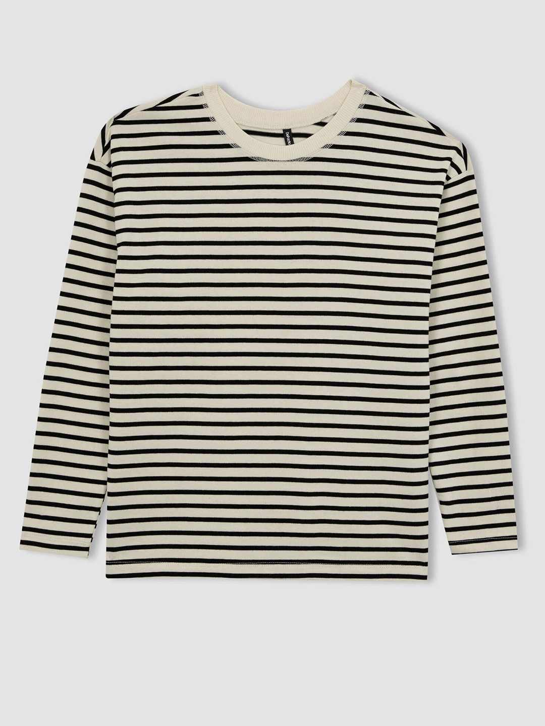 

DeFacto Striped Long Sleeves Pure Cotton T-shirt, Cream