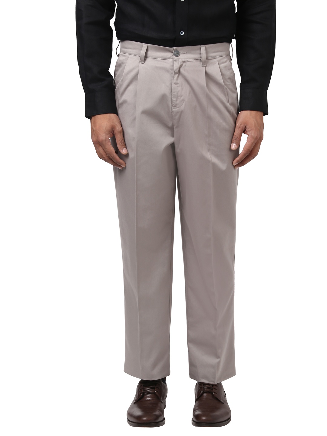 ColorPlus Men Grey Regular Fit Solid Regular Trousers