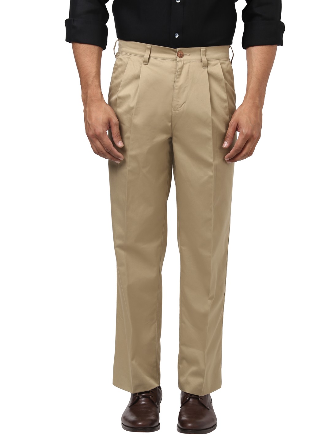 

ColorPlus Men Khaki Regular Fit Solid Regular Trousers