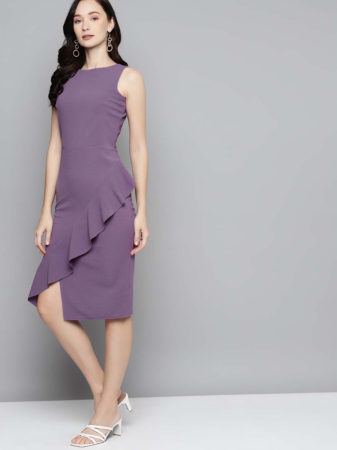 

SIDYAL Round Neck Sleeveless Ruffled Sheath Dress, Lavender