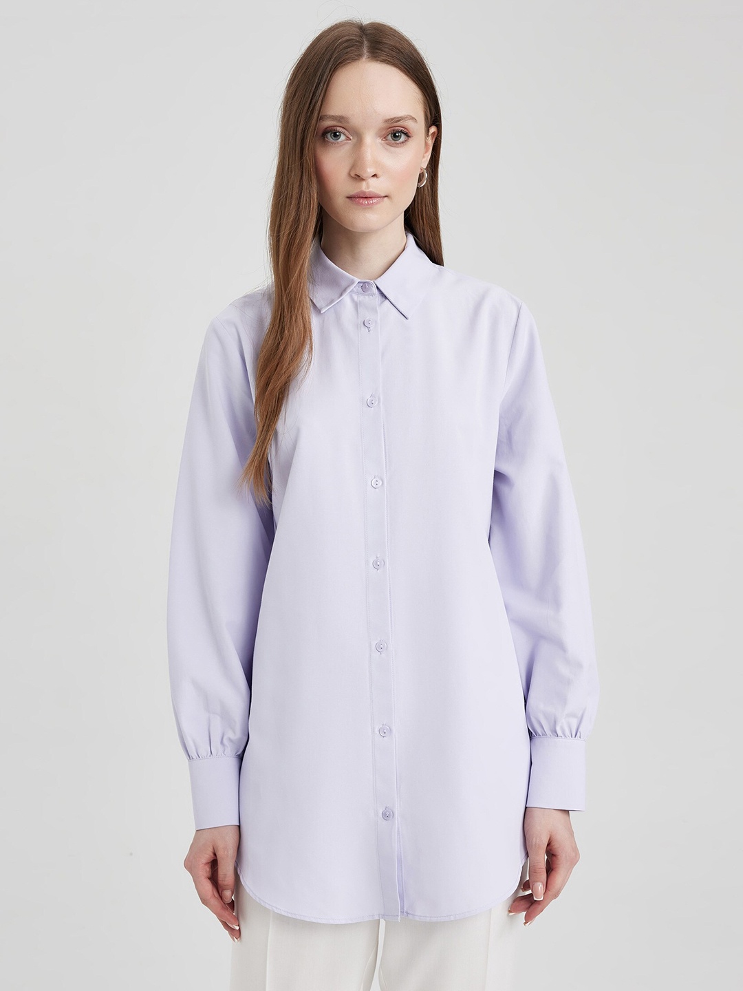 

DeFacto Spread Collar Longline Casual Shirt, Purple