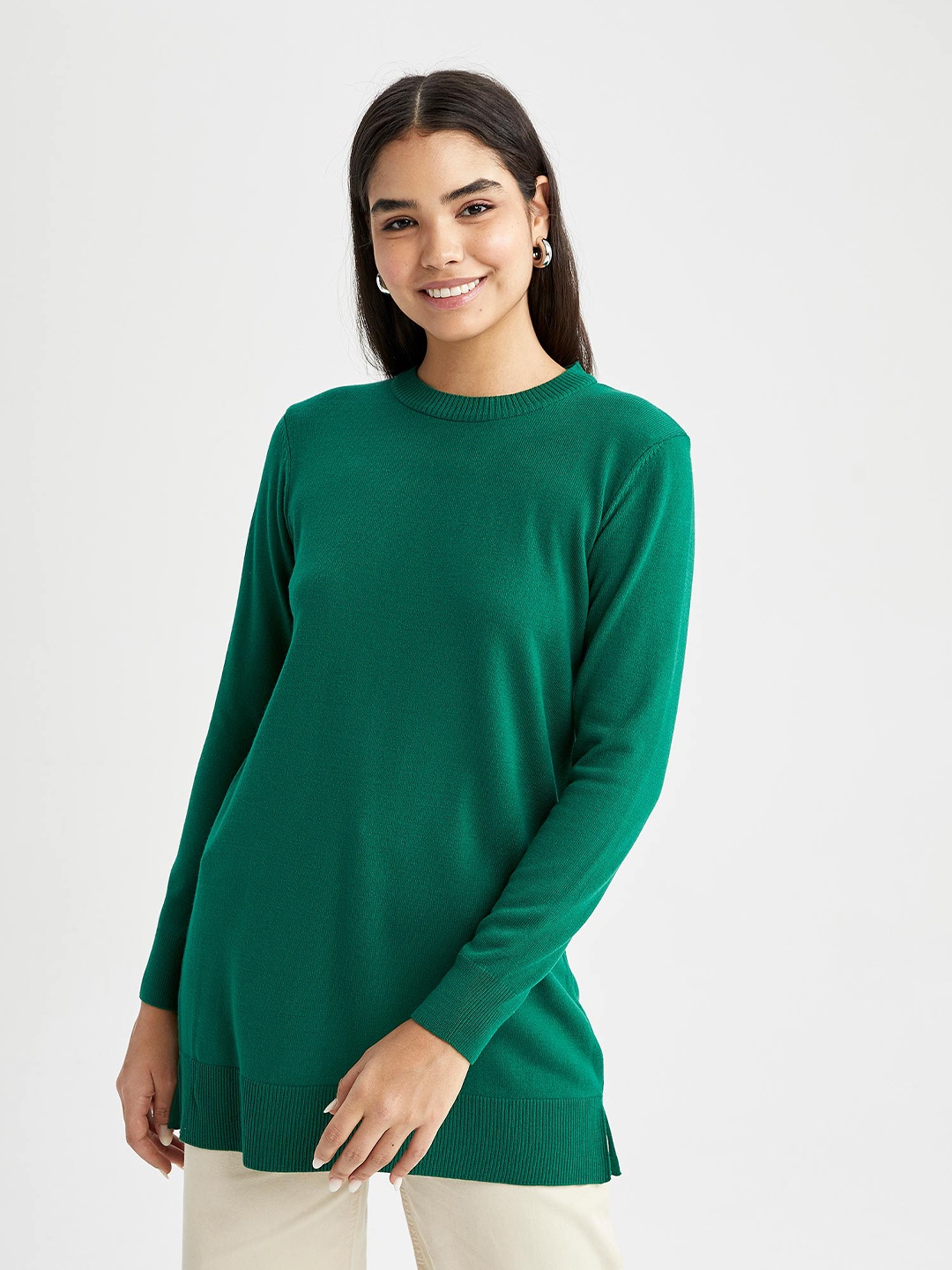 

DeFacto Acrylic Longline Pullover Sweater, Green
