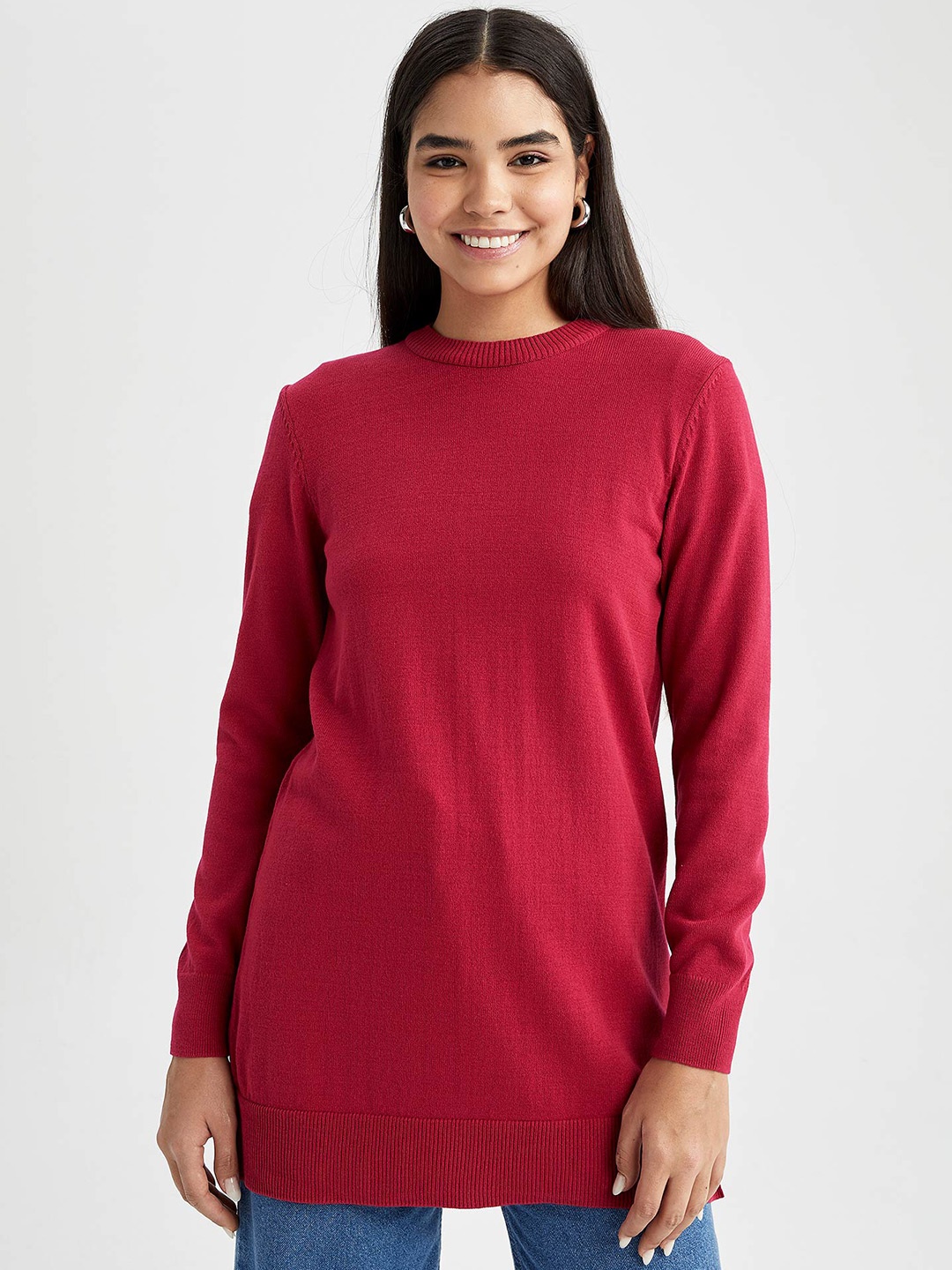 

DeFacto Acrylic Longline Pullover Sweater, Pink