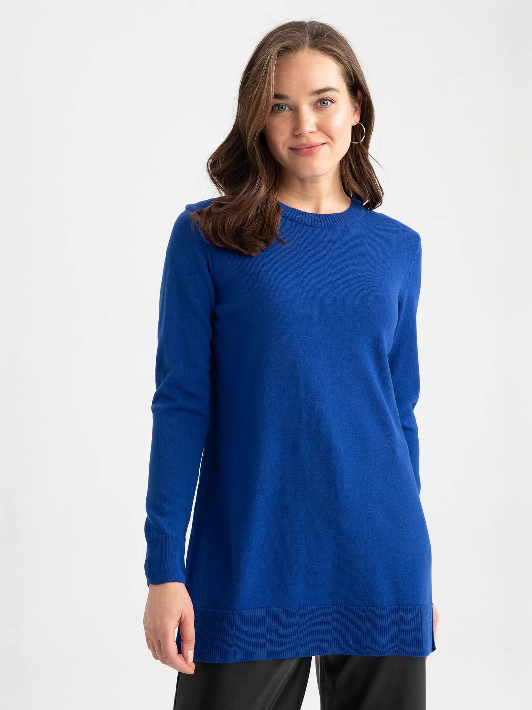 

DeFacto Acrylic Longline Pullover Sweater, Blue